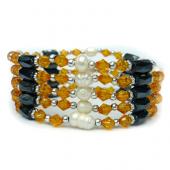 36inch Freshwater Pearl , Gold Glass Beads, Magnetic Wrap Bracelet Necklace All in One Set